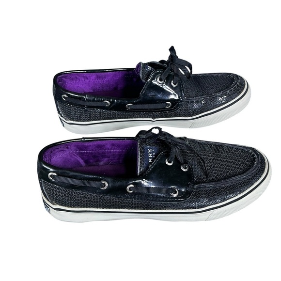 Sperry Top Sider Bahama Slip-On Loafer Boat Shoe Sequin Patent Black Women US 7 - Picture 3 of 16